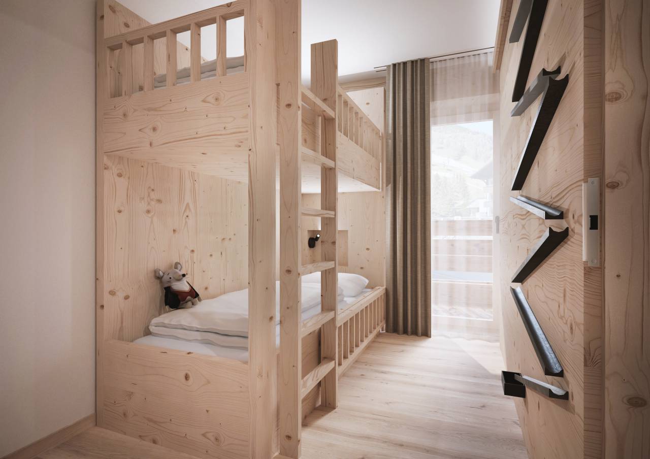 Kinderzimmer mit Etagenbett im Familienhotel Gorfion Liechtenstein