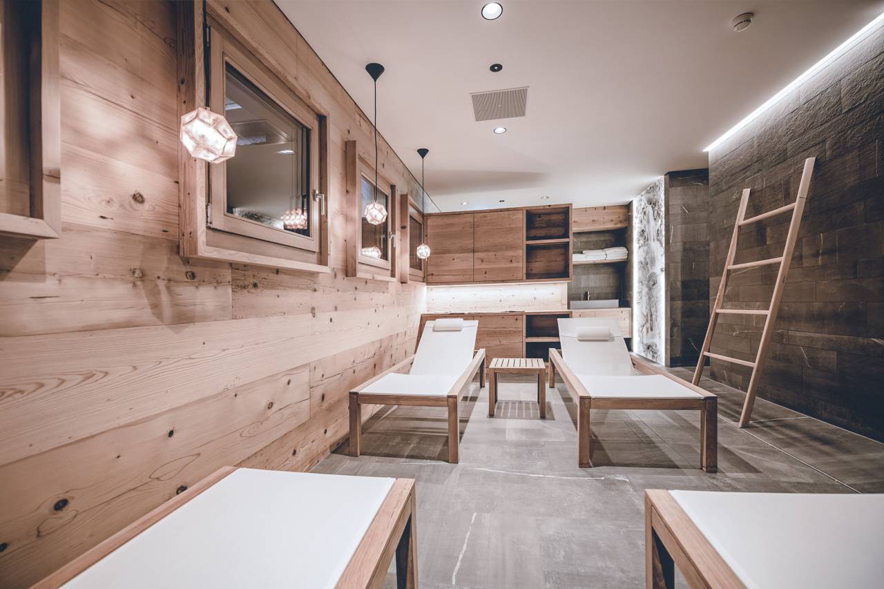 Ruheliegen im Wellnessbereich des Familienhotel Gorfion Liechtenstein