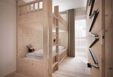 Kinderzimmer mit Etagenbett im Familienhotel Gorfion Liechtenstein