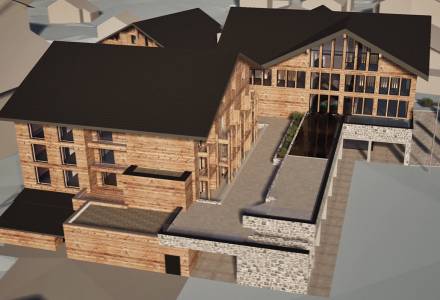 Visualisierung Neubau mit Außenpool des Familienhotel Gorfion Liechtenstein