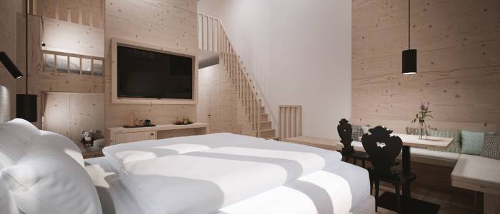 Familienzimmer mit Galerie im Familienhotel Gorfion in Liechtenstein