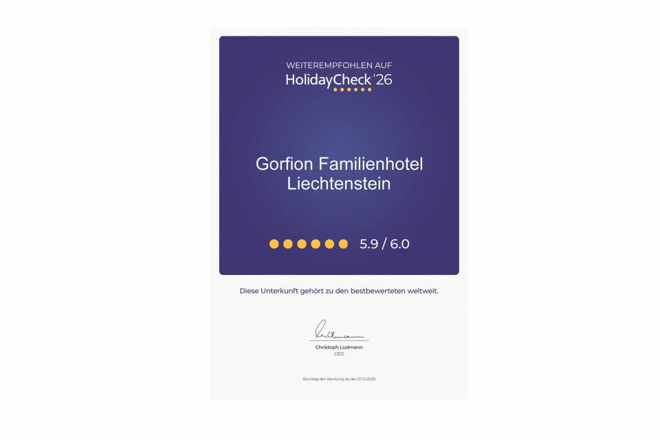 HolidayCheck 2026 - Gorfion Familienhotel Liechtenstein